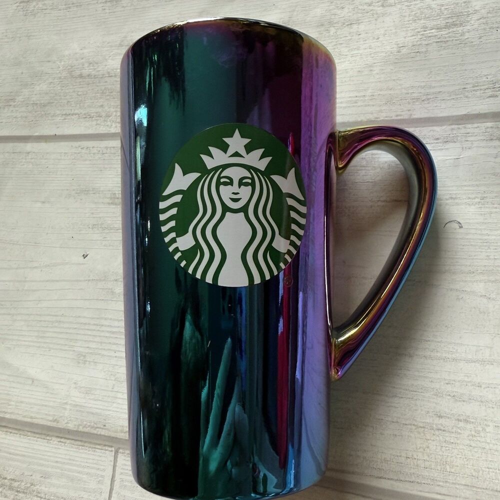 Starbucks Coffee Mug 16oz Rainbow Holographic Iridescent Oil Slick 2022 Holiday
